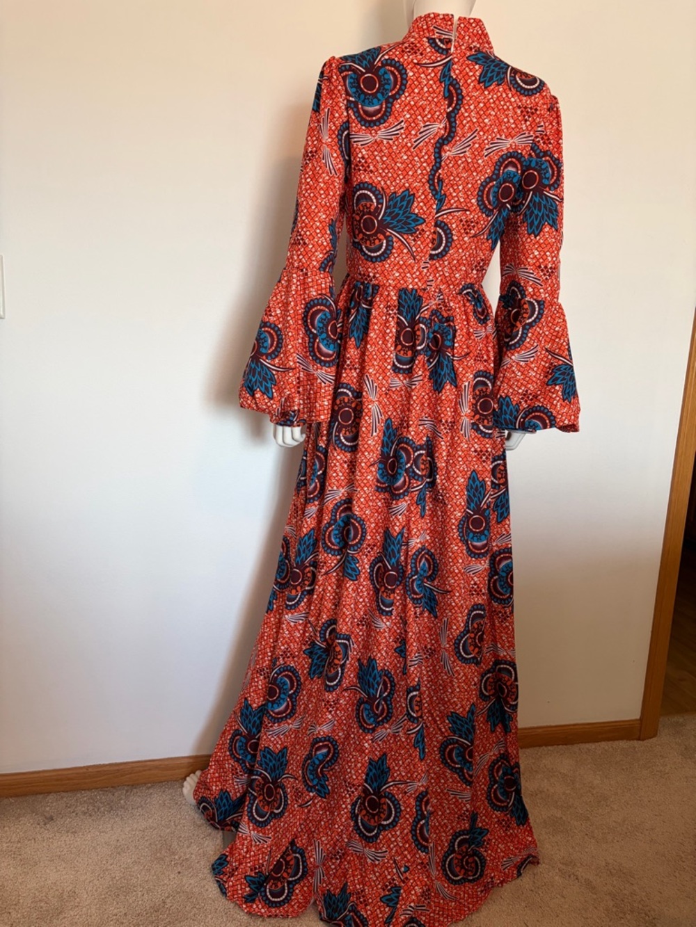 #596 Faeriesty Gorgeous High-Neck Orange Floral Maxi Dress with Side Slit - Picture 11 of 15